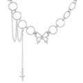 Silver butterfly hoop necklace with hollow pendant and punk style star charms - Silver Ring Butterfly Style (x173)
