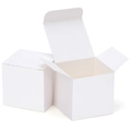 White cardboard cube box showing open and closed views for candy or party packaging - White