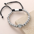 Bracciale di perle argentate con ciondolo a testa di leopardo e cordino nero regolabile - Testa di Leopardo (NAL11-2) / 6mm / Argento