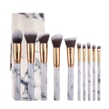 10pcs marble makeup brush set with white gradient bristles and gold tube in PU leather holder - Marble White Set With Barrel
