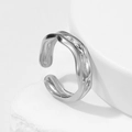 Irregular wavy titanium steel open ring with polished silver finish for women - Adjustable / Steel