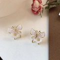 Detailed view of pink butterfly earrings with white shell flower and gold accents - Gold Pink Flower Butterfly (12#)