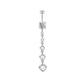 Silver stainless steel belly button ring featuring five dangling clear zircon stones - XY-4 5-Zircon Tiered