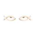 Macro detail of minimalist rose gold fish cartilage stud earrings with polished finish - Rose Gold