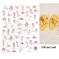 Detail view of 3D line art nail stickers with heart and rose patterns on a white base - CB-227 Peace Dove Couple Art Style (CB-227) / Red