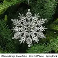 Set of 6 clear acrylic 100mm grape snowflake ornaments with silver hanging ropes - 100mm Snowflake