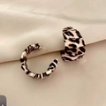 Vintage leopard print C-shaped hoop earrings with gold posts on soft fabric - Silver Earring Post - Coffee