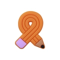 Pencil-shaped silicone bead accessory in bright orange with purple eraser and black tip - Yellow Pencil