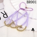 Three-piece set of purple crystal bead bracelets with gold accents and adjustable cords - One Size / Light Purple