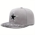 Detail of grey snapback hat with paisley pattern brim and embroidered star logo - Adjustable / Star Embroidery/Grey Paisley Brim / Gray