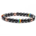 Rainbow hematite beaded bracelet for men featuring black stone beads and rose gold accents - Rose Gold