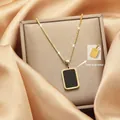 Minimalist gold necklace with reversible rectangular black enamel and textured metal pendant - 5#XL2188-06