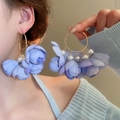 Statement light blue mesh petal earrings with white pearls and gold hoops for women - 53# Silver Pin-Large Flower Pearl / Blue
