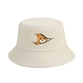Cream-colored bucket hat featuring a cartoon bear peeking through a zipper print detail - M (56-58cm) / Beige