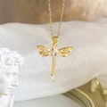 Gouden libel hanger ketting met fonkelende zirkoon op 18K vergulde schakelketting - Goud