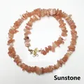 Detail of sunstone chip necklace with adjustable gold-plated lobster clasp - Sunstone