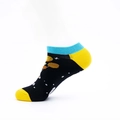 Black cotton low cut socks with yellow toe and star patterns for casual wear - EU 40-46 / Yellow Toe and Heel Balloon Style (01)