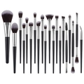 20-piece professional makeup brush set with black handles and silver ferrules - Black Silver Set