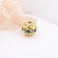 Hohlkugel 18k vergoldete Abstandsperle mit blauen Kristallen für DIY-Schmuckherstellung - Gold mit blauem Zirkon