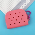 Pink silicone hole bag with purple plastic clip hook and round breathable vents - Watermelon red