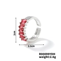 Silver open ring featuring six rectangular red stones with dimensions 2.1cm x 2cm - 2.5*5mm-7 Stones / Silver Base Bright Red Stone