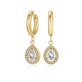 Elegant gold drop earrings featuring a pear-cut zircon pendant with a halo setting - Gold White Zirconia