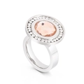 18K gold plated stainless steel ring with a large pink oval gem and pavé diamonds - US 7 / Silver Band Oval Pink Faceted Stone Style (KR107826-K)