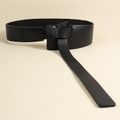 Cintura nera minimalista in pelle sintetica con design a nodo per abiti da donna - Nero