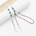 Colorful beaded eyewear chain with green flower accents and secure lobster clasps - Boho Green Flower