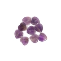 Set of nine polished heart-shaped amethyst gemstones with natural purple textures - Dreamy Amethyst