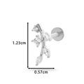 Leaf-shaped stainless steel ear stud with silver luster and five clear cubic zirconia gems - Branch Design (HSPJ0154-4#) / Silver