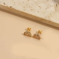 Detailed shot of gold-plated rainbow star earrings with colorful zircon inlay crystals - Half Moon Shape (ES2544-1)