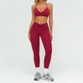 Set yoga bordeaux da donna con reggiseno sportivo a V e leggings a vita alta - Taglia S / Top E Pantaloni / Reggiseno sportivo + Leggings / rosso ciliegia