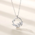 Collar de plata de ley S925 con colgante de corona de flores y piedras preciosas claras - Color Oro Blanco (D569)