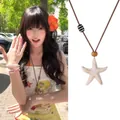 Marine style starfish pendant necklace with brown woven wax cord and colorful beads - Ocean Starfish Handmade Bead Style (17#)