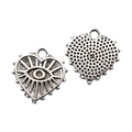 Retro silver heart-shaped Evil Eye pendant with embossed eye detail and texture - Heart Relief Eye(A4-155)