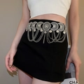 Chaîne de taille bohème en métal argenté avec disques de lune sur jupe noire - 3# Strass croissant creux argenté