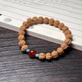 Handcrafted Bodhi seed bracelet with cat paw carving and decorative carnelian beads - Small Vajra + Agate