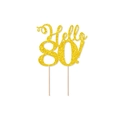 Goldener Glitzer Hello 80 Tortenaufsatz mit Holzstäben für die 80. Geburtstag Dekoration - Hello 80! / Gold
