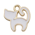 White enamel cat-shaped pendant with gold metal frame and top attachment ring - Cat 12x12mm