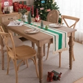Linen table runner with green stripes and tassels in a Christmas dining setting - 30x160cm (Includes Tassels) / Green Triple Stripes