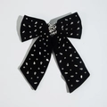 Elegant black velvet bow hair clip with sparkling rhinestones and crystal embellishments - White