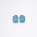 Square stud earrings with sky blue crystal cluster and silver stainless steel frame - Sky Blue (32)