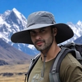Men's wide brim sun hat in dark grey with adjustable chin strap for outdoor hiking - Large Nose Grey