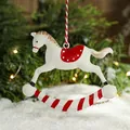Hand-painted Christmas rocking horse tin pendant in red and white, 9cm x 10.5cm size - White & Red Rocking Horse