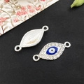 Connecteur mauvais œil argenté avec émail bleu et strass pour la création de bijoux DIY - Argent Brillant - Connecteur Long Mauvais Œil - 26x11mm