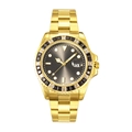 Men's gold watch with black dial and crystal set bezel on a classic steel band - Gold Black