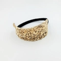 Elegant gold hammered metal hair tie with black elastic band for stylish ponytails - Glossy Hammered Texture (Hair Tie 26)