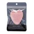 Close-up of pink heart-shaped facial sponge with hanging rope in professional packaging - Heart Shaped / Pink