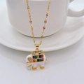 Elephant pendant necklace with white enamel and colorful cubic zirconia in gold plating - White Elephant Colorful Pendant (Lip Chain)